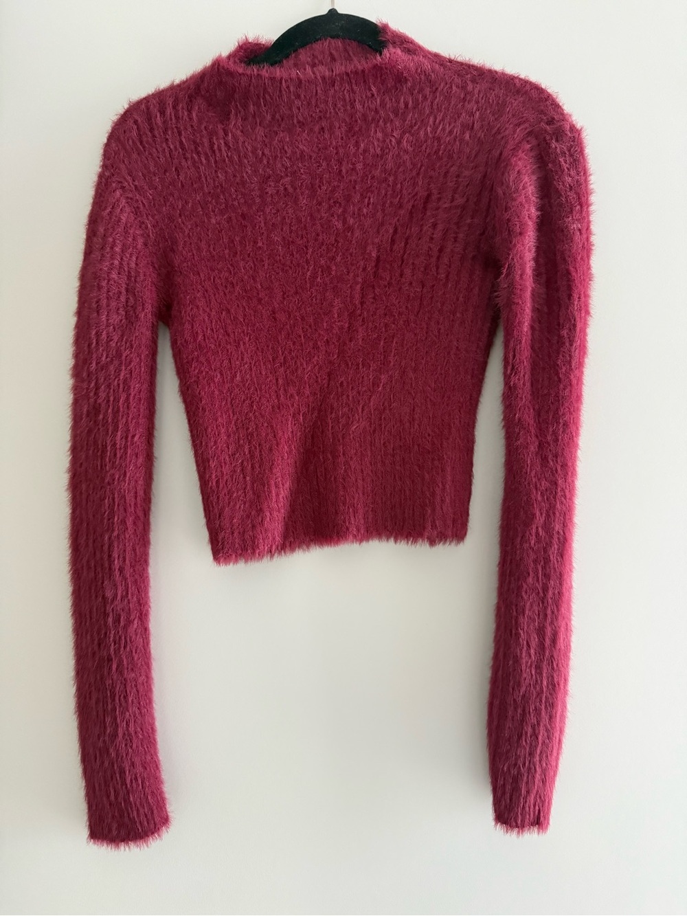 Fuzzy Cropped Crewneck Sweater in Berry NEW WITHOUT TAG
